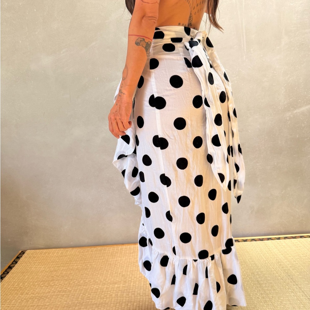 Mara Hoffman White Maxi Skirt with Black Polka Dots